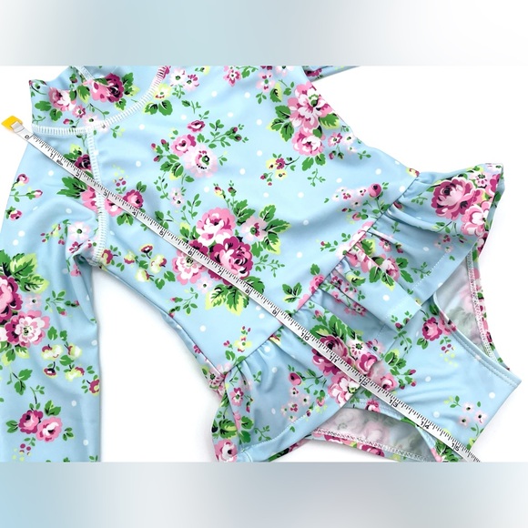 EUC Flap Happy Alissa Ruffle Rash Guard Swimsuit in Blue Country Floral 18M - Picture 4 of 10